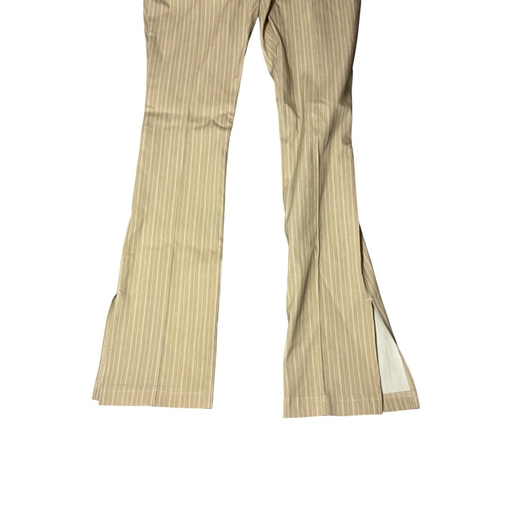 NWT Topshop Petite Tan Pinstripe Flare Leg Trousers Side Slit Pants US 2 NEW - Picture 3 of 10
